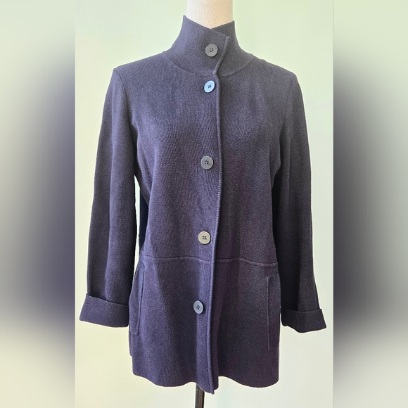Talbots Navy Blue ribbed button-up cardigan/ spring jacket Petite sz 1XP - Picture 3 of 10